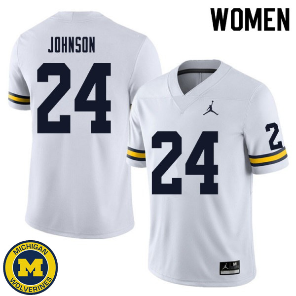 Women Michigan Wolverines #24 George Johnson White Replica Stitch Jersey